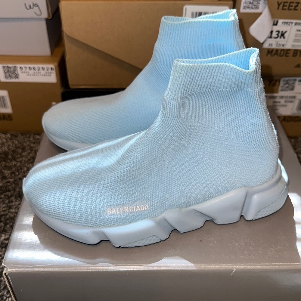 Kid blue balenciaga speed Lt sneakers, kept in good condition. Size 29-30.